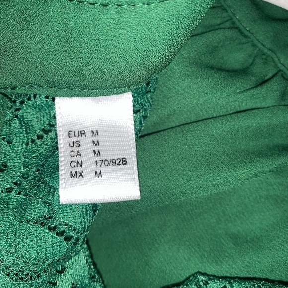H&M Mock Neck Sheer Chiffon long sleeve Blouse green - Picture 9 of 10